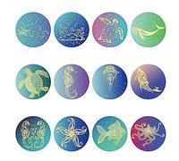CRASPIRE 12 Styles Sea Animals Gold Foil Stickers 120pcs Turtles Dolphins Starfish Round Label Decals Self Adhesive Embossed Seals for Xmas Envelope Wedding Medal Decoration Certification Gifts