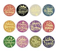 CRASPIRE 120Pcs 12 Styles Birthdays Gold Foil 2In Sticker Happy Birthday Word Colorful Stickers Embossing Paster Self Adhesive Round Label for Envelope Gift Card DIY Party Decor Invitation Wrapping