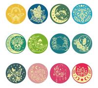CRASPIRE 120Pcs 12 Styles Divination Gold Foil Sticker 2 inch Round Self Adhesive Moth Butterfly Mushroom Flower Moon Phase Halloween Stickers Seals Embossed Labels Decals for Envelope DIY Scrapbook