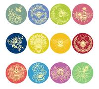 CRASPIRE 120Pcs 2 inch Bee Envelope Stickers Round Self Adhesive Stickers Paper Colorful Animal Bees Flower Labels Art Sticker Gold Foil Embossed Decals for Wall Classroom Window Scrapbook Decoration