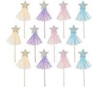 CRASPIRE 12Pcs 4 Colors Glitter Princess Wands Star Fairy Wand Polyester Sequin Colorful Sprinkle Magic Angel Fairy Light Up Decoration Wands for Birthday Dress Up Role Play Party Favor Women Gift