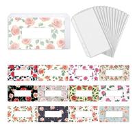 CRASPIRE 12Pcs A6 Budget Binder Inserts Money Envelopes Rose Flowers Themed 6 Holes Zipper Binder Pockets Clear Waterproof PVC Cash Envelope Sleeve for Coupon Sticky Notes Files Organizer