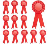 CRASPIRE 12Pcs Blank Award Ribbon Button Pin Red Brooch Winner Victory Ribbons Rosette Ribbon Grand Prize for DIY Classroom Party Accessory Competition Sports Event School Contests Show