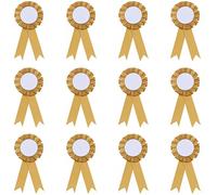CRASPIRE 12Pcs Blank Award Ribbon Gold Button 1st Place Pin Brooch Rosette Ribbons Honorable Prize Winner Badge School Prizes Medals for Competition Trophy Sport Celebration DIY Party Accessory