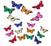 CRASPIRE 12Pcs Craft Feather Butterfly 3D Butterfly Stickers with Adhesive Sticker Iron Findings Colorful Insect Animal Flower Arrangement Picks for Wall Bouquets Home Party Garden Stakes DIY Decor