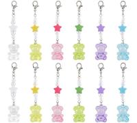 CRASPIRE 12Pcs Gummy Bear Key Chain Bulk Acrylic Animal Keychain 6 Styles Colorful Small Mini Bear Star Bead Alloy Clasp Hanging Pendant Keychain for Purse Bag Keychain Party Favors DIY Decoration