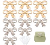 CRASPIRE 12Pcs Metal Labels Tags with Shim Bowknot Alloy Signs Gold Silver Bow Handmade Items Cute Accessories for DIY Gift Purses Crafts Crochet Bag Making Hardware Sewing Clothes Shoes Decoration