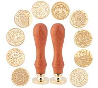 CRASPIRE 12PCS Wax Seal Stamp Set Moon aNS Sun Theme 10PCS Heads with 2PCS Universal Wooden Handles for Invitations Cards Birthday