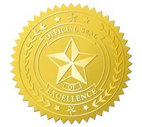 CRASPIRE 144pcs 2 Inch Official Seal of Excellence Stickers Gold Embossed Envelope Seals Stickers Star Gold Foil Stickers Certificate Seals Medal Decoration Label for Greeting Cards Gift Packaging