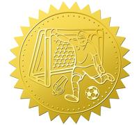 CRASPIRE 144Pcs Gold Foil Embossed Stickers Football Soccer 2 Inch Self Adhesive Waterproof Certificate Seals Sticker Labels Round Dot Decals for Award Competition Diplomas Medal Decoration