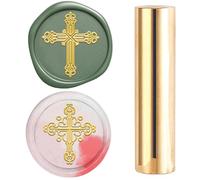 CRASPIRE 15mm Mini Wax Seal Stamp Gold Brass Column Double Sided Cross Christianity Vintage Retro Cross Sealing Stamps for Easter Wedding Embellishment Envelopes Party Invitations Wine Packages Gift