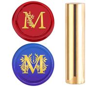 CRASPIRE 15mm Mini Wax Seal Stamp Initial Letter Alphabet M Vintage Botanical Leaves Retro Sealing Wax Stamps Double Brass Gold Column for Wedding Invitations Envelope Thanksgiving Christmas Halloween