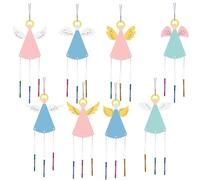 CRASPIRE 16 Pack Wind Chime Kits DIY Make Your Own Angel Fairy Wind Chime Coloring Wooden Easter Craft for DIY Crafts Activity Birthday Christmas Summer Party Decoration