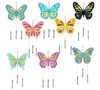 CRASPIRE 16 Pack Wind Chime Kits DIY Make Your Own Butterfly Wind Chime Coloring Wooden Easter Craft for DIY Crafts Activity Birthday Christmas Summer Party Decoration