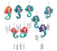 CRASPIRE 16 Pack Wind Chime Kits DIY Make Your Own Mermaid Wind Chime Coloring Wooden Easter Craft for DIY Crafts Activity Birthday Christmas Summer Party Decoration