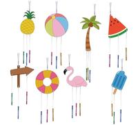CRASPIRE 16 Pack Wind Chime Kits DIY Make Your Own Seaside Vacation Elements Wind Chime Coloring Wooden Easter Craft for DIY Crafts Activity Birthday Christmas Summer Party Decoration