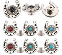CRASPIRE 16 Sets Synthetic Gemstone Horseshoe Decorative Buckle Screw Back Buttons Vintage Western Cowboy Style Replacement Buckle for DIY Leather Craft Fabrics Goods Accessories Set