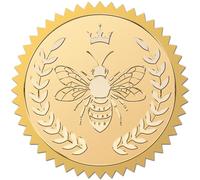 CRASPIRE 2" 100Pcs Bee Gold Envelopes Seal Stickers Golden Foil Certificate Seals Self-Adhesive Crown Labels Round Embossed Awards Sticker Serrated Edge for Graduation Wedding Invitation Greeting Card