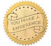 CRASPIRE 2" 100PCS Gold Foil Certificates Stickers You Make A Difference Self Adhesive Embossed Gold Envelopes Sticker Round Seals Labels Serrated Edge for Diplomas Awards Graduation Greeting Card