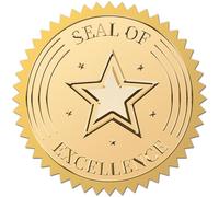 CRASPIRE 2" 100Pcs Seal of Excellence Gold Foil Certificate Seals Self Adhesive Stars Envelopes Stickers Round Embossed Awards Labels Serrated Edge for Graduation Birthday Diploma DIY Card Decor