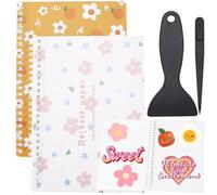 CRASPIRE 2 Books Sticker Collecting Album A5 Spiral Bound Notebook 32 Pages Flower Reusable Sticker Storage Book Notepads Labels with Plastic Spatula and Anti-Static Beading Tweezer Collection