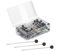 CRASPIRE 2 Boxes 200Pcs Black Corsage Pin Long Boutonniere Pins Silver Metal Iron Plastic Imitation Pearl Decorative Sewing Marker Positioning Needle for Quilting DIY Crafting Dressmaker Supplies