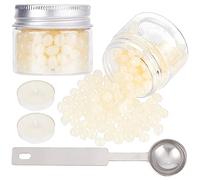 CRASPIRE 2 Boxes Oval Wax Granule Beads Yellow Transparent Sealing Wax Beads Kit With 2pcs Candle 1pc Melting Spoon for Wax Seal Stamp Wedding Invitations Letter Envelopes Packaging Crafts Card