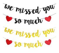 CRASPIRE 2 Color We Missed You So Much Banner Going Away Farewell Retirement Glitter Paper Flag Strand Hang Sign in Script for Wedding Graduation Office Work Birthday Party