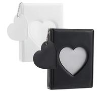 CRASPIRE 2 Colors 3 Inch Mini Photo Album Heart Black White Photocard Holder Kpop Card Collect Love Heart Hollow Photocard Picture With 32 Pockets for Collecting Pictures Kpop Idol Photo Card