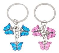 CRASPIRE 2 Colors Butterfly Key Chain Enamel Flower Keychain Silver Metal Zinc Alloy Spring Pink Blue Charms Pendant Keychains Keyring for Keys Clip Purse Bag Backpack Women Accessories Gift