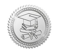 CRASPIRE 2" Gold Foil Sticker Graduation 100pcs Certificate Seals Silver Embossed Round Hat Gold Certificate Seal Stickers For Envelopes Invitation Card Diplomas Awards Graduation