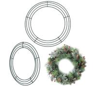CRASPIRE 2 Pack Wreath Frames 12 Inch Wire Wreath Form Dark Green Metal Round Rings for Halloween Christmas Wedding Front Door Outdoor DIY Craft Decorations Making Supplies