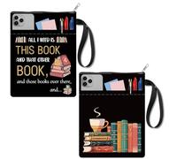 CRASPIRE 2 pcs Word Book Cover With Zip Cafe Hardcover Additional Pocket Dark Paperbacks Double Sided Print Washable Fabric Waterproof Bookshelf Protector For Diaries
