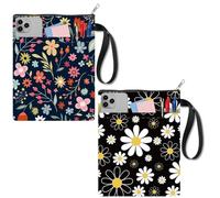 CRASPIRE 2 Pieces Book Cover With Floral Pattern And Zipper Daisy Hardcover Additional Pocket Dark Paperbacks Double Sided Print Washable Fabric Waterproof Bookshelf Protector