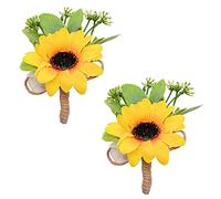 CRASPIRE 2 Pieces Sunflower Corsage Wedding Flowers Accessories Artificial Flower Yelloe Groom Groomsman Best Man Wedding Flowers Accessories for Groom Groomsmen Prom