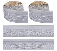 CRASPIRE 2 Rolls 82.7 x 3.2 Inch Decorative Adhesive Wall Molding Wallpaper Trim Border Silver Foam Vintage 3D Flexible Floral Peel Stick Edging Baseboard Line Sticker for Home Hotel Mirror DIY Decor