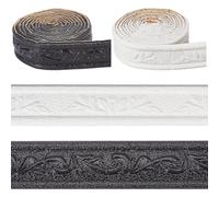 CRASPIRE 2 Rolls 90.6 Inch 3D Wall Border Decorative Wallpaper Trim Black White PVC Foam Self Adhesive Flexible Floral Peel Stick Molding Edging Baseboard Lines Sticker for Hotel Home DIY Decoration