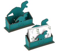 CRASPIRE 2 Sets Dinosaur Wooden Business Card Holder Card Stand 4.5x1.57x3.54In Hollowed Decorative Green Cute Open Name Postcard Organizer Display Stands for Desktop Office Home Tabletop Decor
