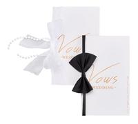CRASPIRE 2 Sets Vow Cards with Bowknot Bow Tie White Wedding Ceremony Speech Note Journal Vow Keepsake Booklets for Bride Groom Newly Engaged Couple Wife Husband Bridal Shower Engagement 8.3x4.9 Inch