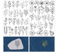 CRASPIRE 2 Sheets Botanical Leaf Flower Water Soluble Embroidery Patterns Sewing Stick and Stitch A4 Transfers Fabric Stabilizers Wash Away Pre-Printed Self Adhesive for Cloth DIY Lover Beginners