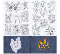 CRASPIRE 2 Sheets Flowers Mushroom Water Soluble Embroidery Patterns Stabilizers Plants Hand Sewing Stick and Stitch Transfers Fabric Wash Away Pre-Printed Self Adhesive for Bags Cloth Sewing Lovers