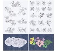 CRASPIRE 2 Sheets Hibiscus Flower Water Soluble Embroidery Patterns Stabilizers Tropical Hand Sewing Stick and Stitch Transfers Fabric Wash Away Pre-Printed Self Adhesive for Bags Cloth Sewing Lovers