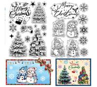 CRASPIRE 2 Sheets Merry Christmas Clear Rubber Stamps Snowman Snowflake Xmas Tree Greeting Words Gift Reusable Vintage Transparent Silicone Seal Stamp for DIY Craft Scrapbooking Journaling Card Making
