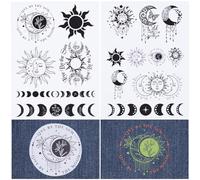 CRASPIRE 2 Sheets Tarot Sun Moon Phase Water Soluble Embroidery Patterns Stabilizers Hand Sewing Stick and Stitch Transfers Fabric Wash Away Pre-Printed Self Adhesive for Bags Cloth Sewing Lovers