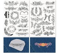 CRASPIRE 2 Sheets Wreath Flower Water Soluble Embroidery Stabilizers Patterns Plant Frame Hand Sewing Stick and Stitch A4 Transfers Fabric Wash Away Pre-Printed Self Adhesive for Cloth Sewing Lovers