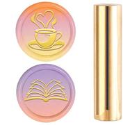 CRASPIRE 2 Sides Pattern Book Wax Stamp Coffee Wax Seal Stamp 15mm Gold Metal Brass Vintage Portable Love Heart Mini Letters Envelopes Sealing for Wedding Invitations Greeting Cards Gifts Wrapping