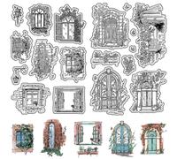CRASPIRE 2 Style Garden Window Clear Rubber Stamps Vintage Spring Flowers Door Reusable Transparent Silicone Stamp Seals for DIY Scrapbooking Journaling Card Making Decor Photo Album Decorative