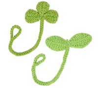 CRASPIRE 2 Styles Green Knitted Crochet Leaf Sprout Clover Handmade Headphone Accessories Headset Attachment Hanging Pendant Decor Cable Tie Crafts Knitting Plant for Diy Bookmark Book Lovers Gifts