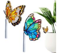 CRASPIRE 2 Styles Plant Stakes Decorative Butterfly Garden Stake Acrylic Monarch Decorations for Flower Planter Pot Blue Yellow Ground Insert Indoor Outdoor Patio Sign Yard Lawn Art Accessories 4.8in