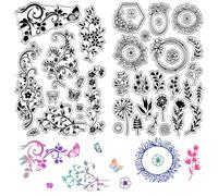 CRASPIRE 2 Styles Wreath Clear Stamps Butterfly Vine Branch Plant Flowers Leaf Reusable Transparent Silicone Stamp Seals Postmark for DIY Scrapbooking Decorative Journaling Card Making Decor